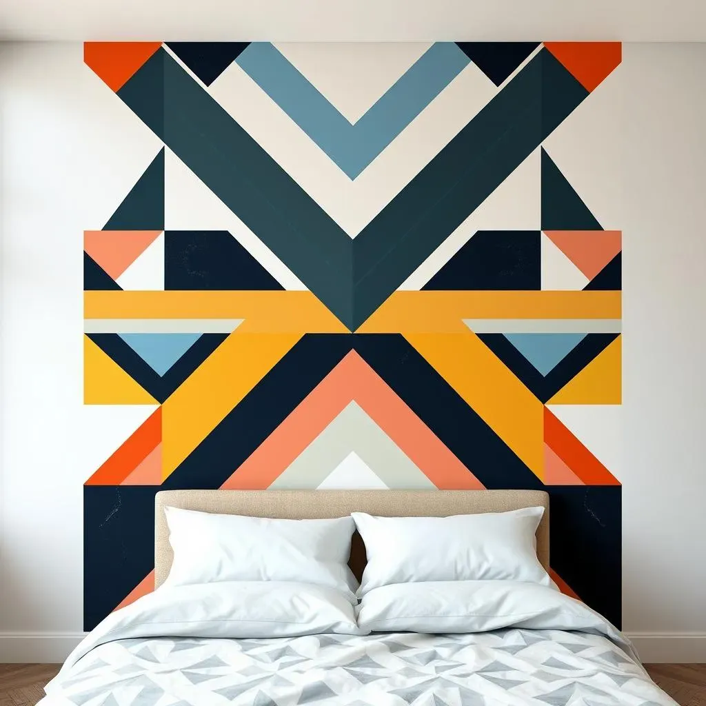 Geometric Patterns with Paint on Bedroom Walls