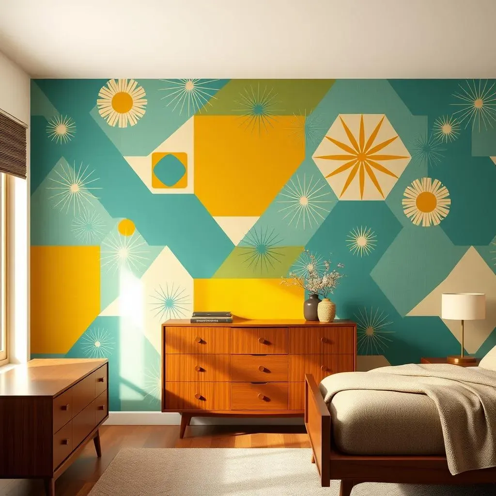 Geometric Wallpaper and MidCentury Modern Bedroom Accent Walls