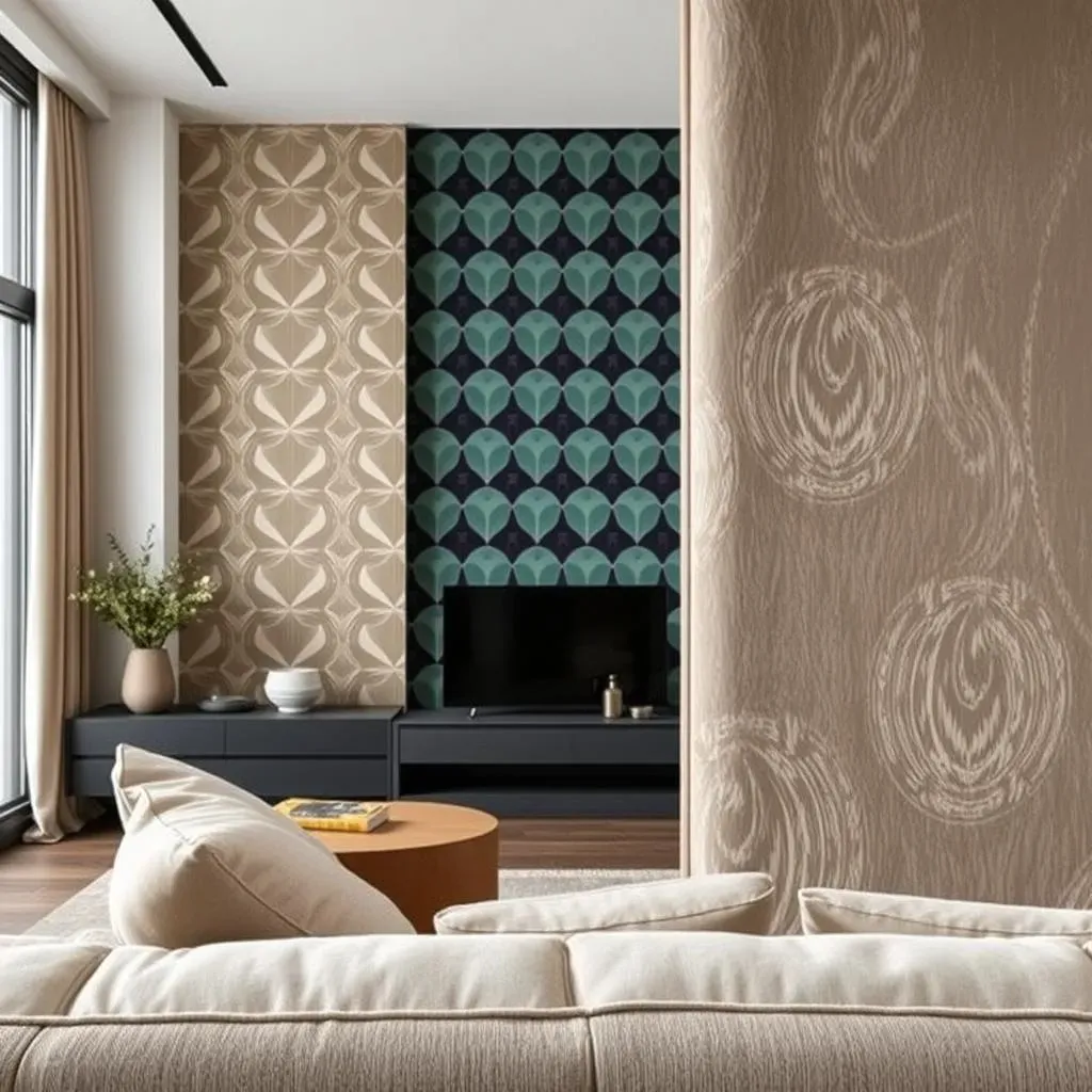 Living Room Accent Wall Ideas with Wallpaper and Fabric