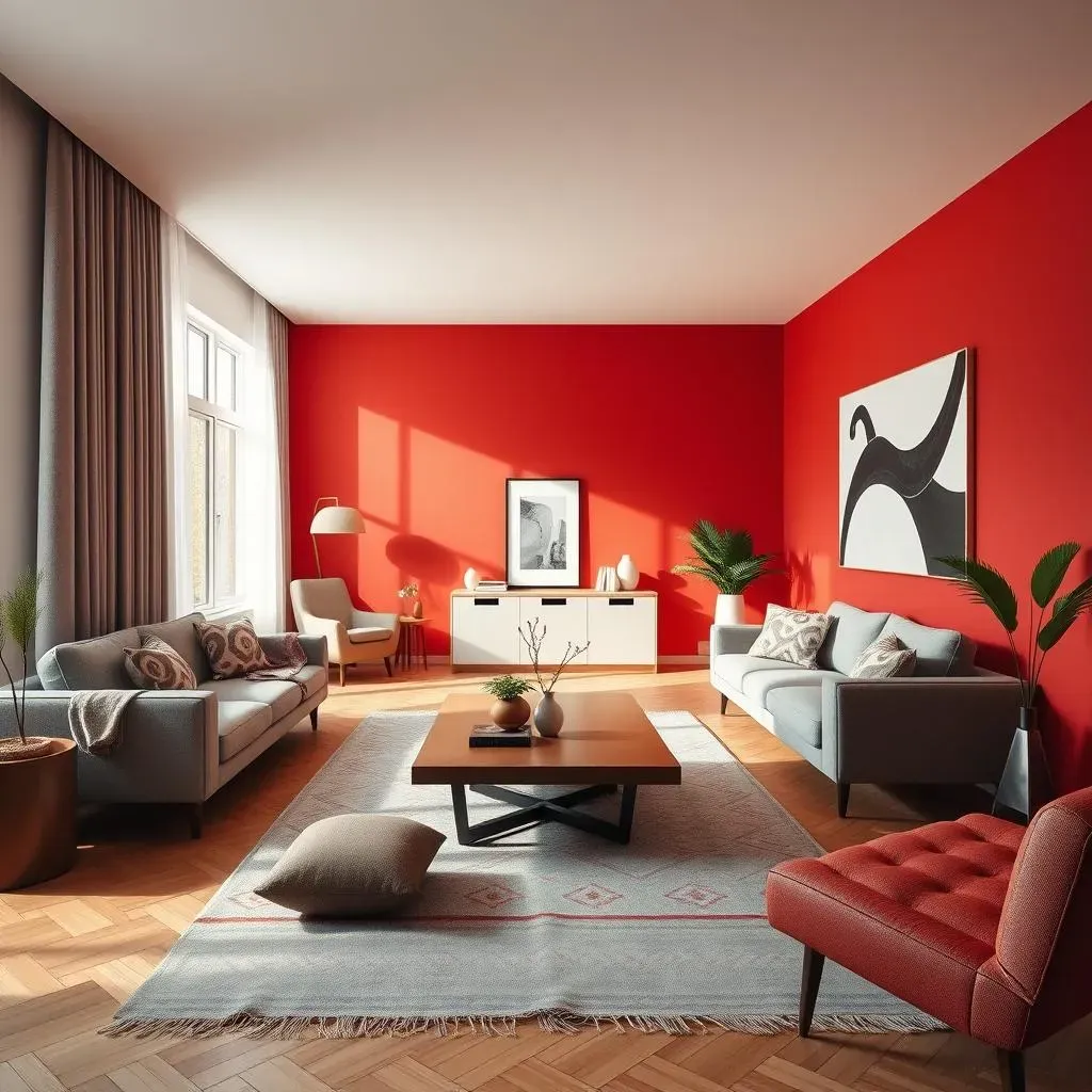 Living Room Design with Red Accent Walls