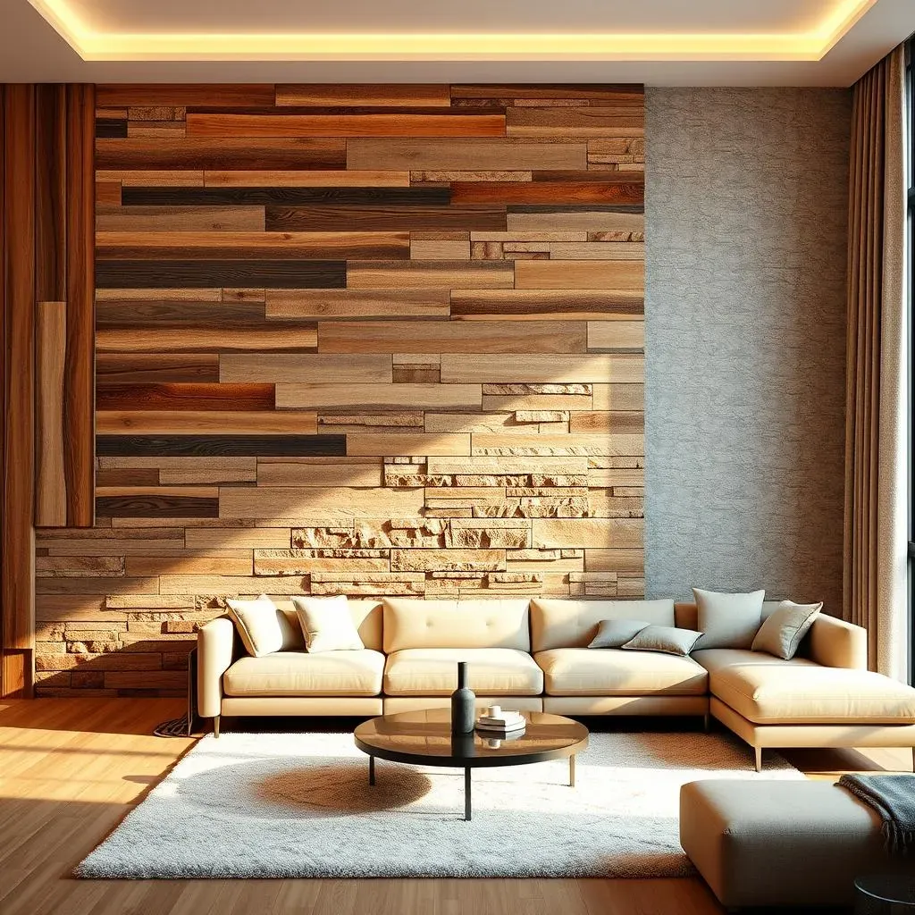 Textural Living Room Accent Wall Decor Ideas: Wood, Stone, and More