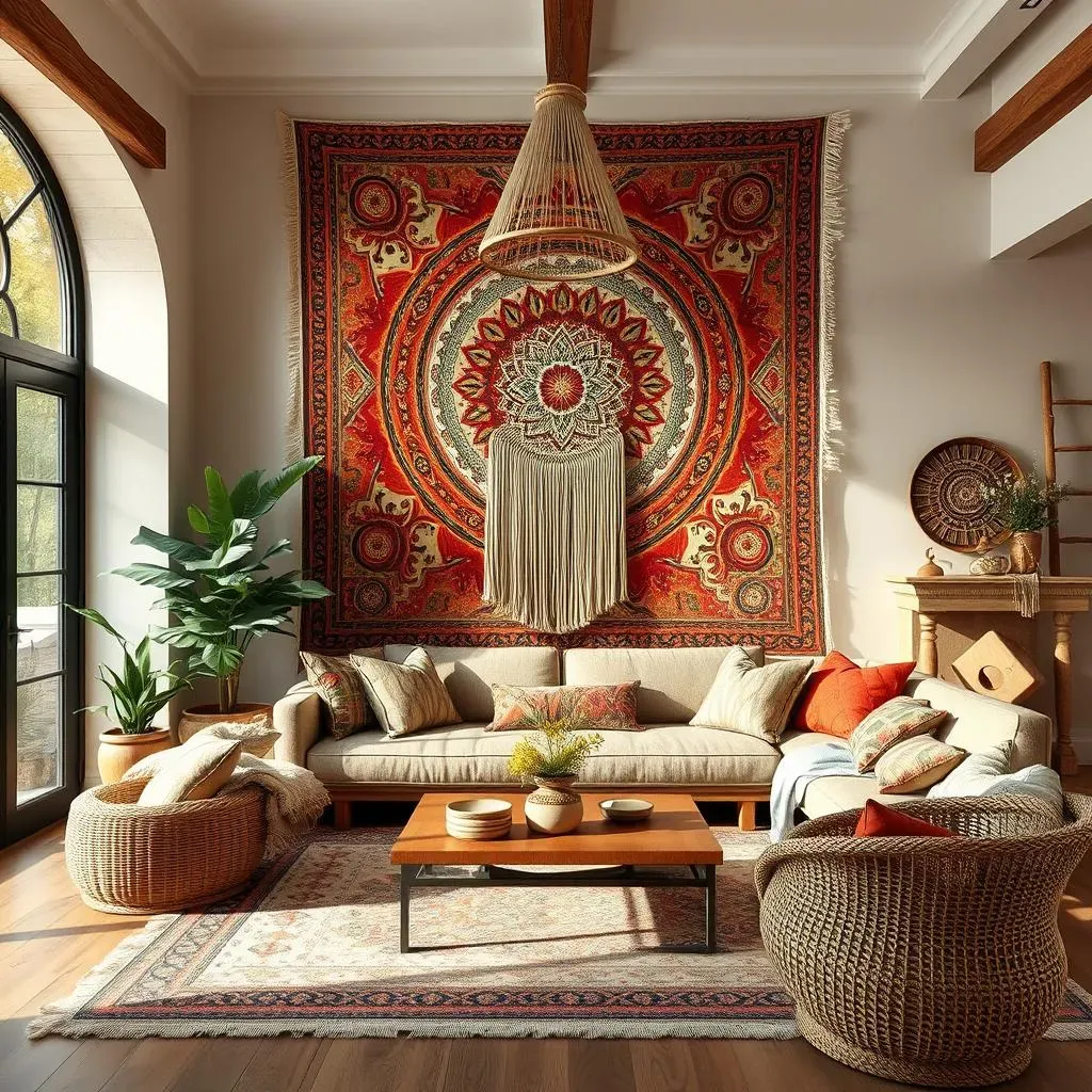 Textured Wonders: Woven Tapestries and Macrame Magic for Your Bohemian Living Room Accent Wall