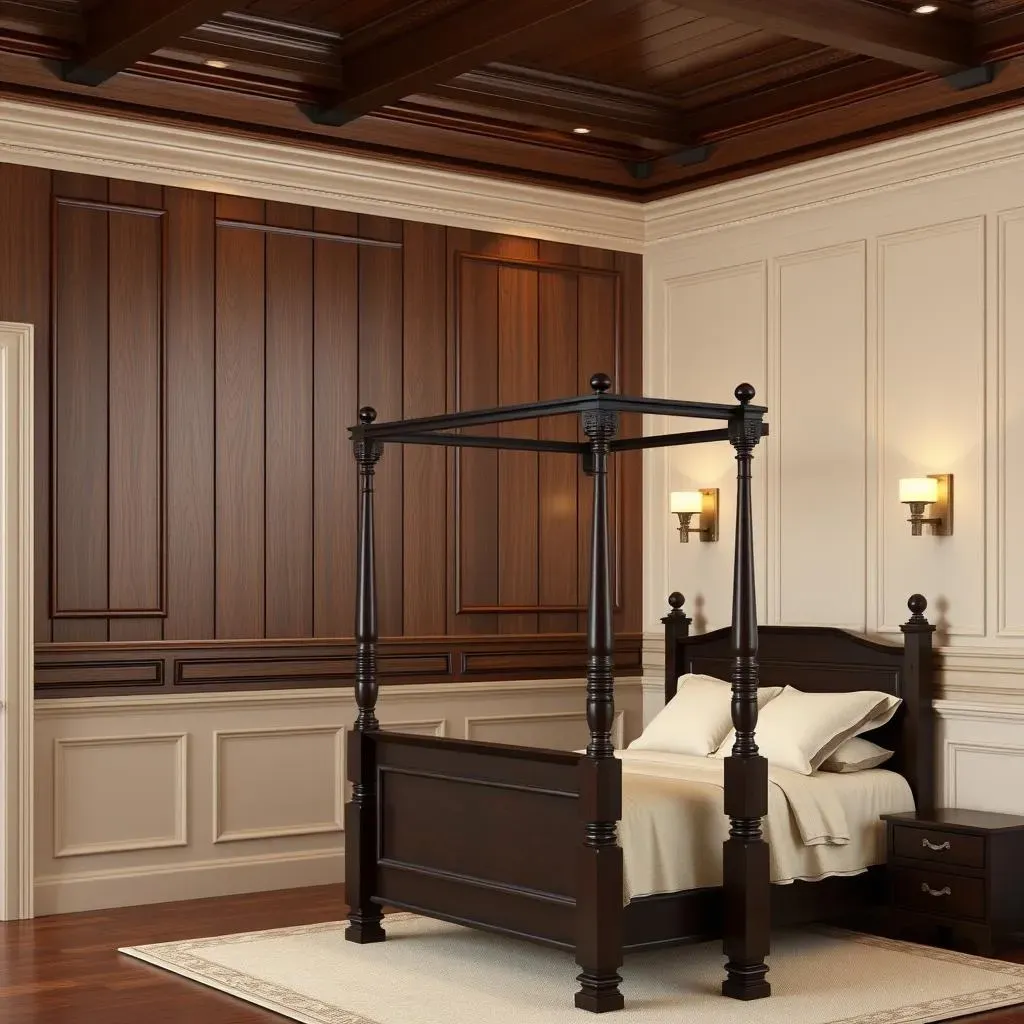 Traditional Bedroom Accent Wall Ideas with Wood Paneling and Wainscoting